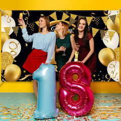 Birthday Party Decoration Extra Large Fabric Black Gold Sign Poster for Annivers