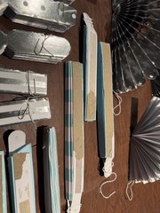 Silver, White, Teal, Polka Dot, Striped, Hanging Celebratory Paper Fans18pcs(C)