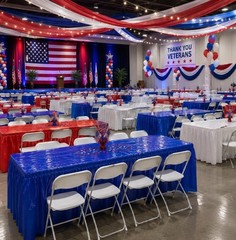 12-PC Patriotic Red, White & Blue Plastic Pleated Table Skirts 14″L x 29″H #591