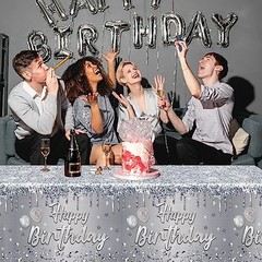 Happy Birthday Tablecloth,3pcs Sliver Table Cloths for Sliver and Glitter
