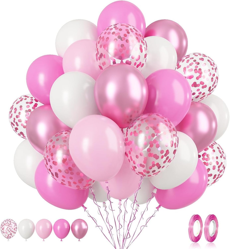 Dream Decor Pink Balloon Set – 50 Pack Assorted Light Pink, Pink Confetti, Ho…
