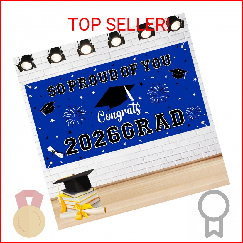 Graduation Decorations 2026 Blue Graduation Banner 66.1″ x 33.8″ Graduation Back