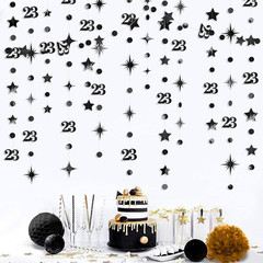 Black 23Th Birthday Decorations Number 23 Circle Dot Star Garland Streamer Banne