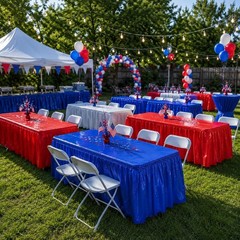 12-PC Patriotic Red, White & Blue Plastic Pleated Table Skirts 14″L x 29″H #591