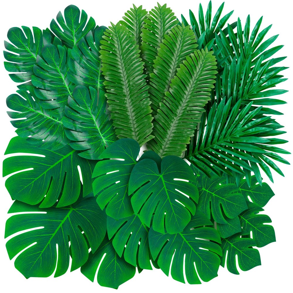 108 Pack Palm Leaves Artificial Tropical Monstera – 6 Kinds Large Small Green
