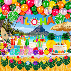 200 Pcs Aloha Luau Party Decorations Set, Hawaiian Tropical Summer Beach Party S