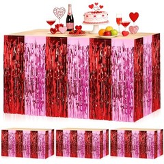 Red Pink Foil Fringe Table Skirts, 4 Pack 108 x 30 inch, Festive Tinsel Table…