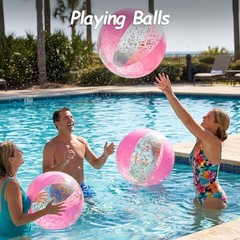 POPLAY 16 Inch Inflatable Beach Balls – 3 Pack Gold Glitter Pool Toys Summer Fun