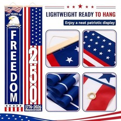 2 Pack 4th of July Decorations Outdoor Patriotic 250th Anniversary Hanging Banne