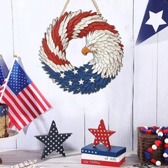 Versatile 4th of July Eagle Wreath – Rustic Wooden Door Sign for Indoor/Outdoor