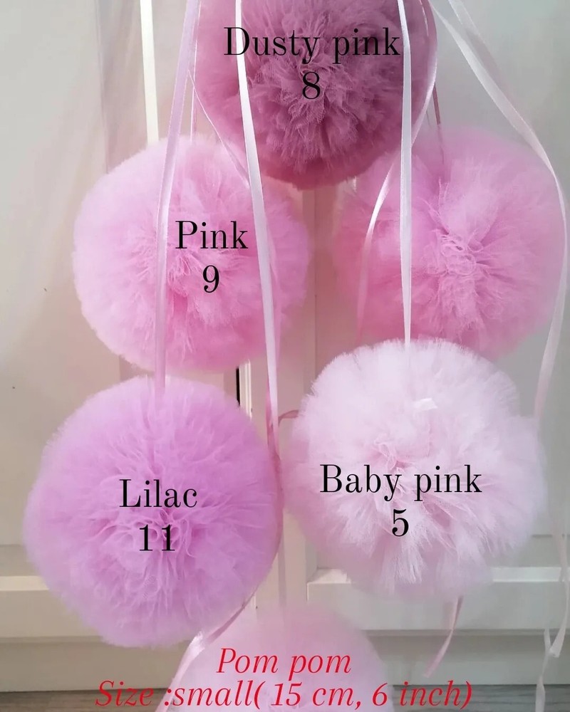 3 hand made pretty tulle pom poms (1 medium 2 smalls) choise colour