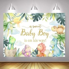 Dinosaur Baby Shower Backdrop Rawr Its a Boy Party 7x5ft (82×60 inch) Blue
