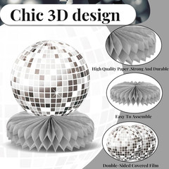 12PCS Prom Silver Disco Theme Party Honeycomb Centerpieces 70S Birthday Decorati