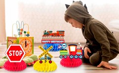 Train 3D Table Honeycomb Centerpiece Transportation Birthday Party Supplies Set