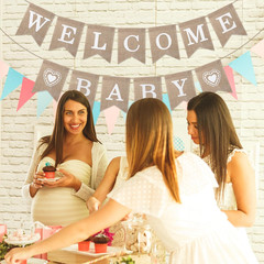 Welcome Baby Burlap Banner, Pre-Strung Unisex Baby Shower Decoration for Gender