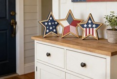 Japceit 3Pcs 4Th Of July Decorations Wooden Stars,Red White Blue
