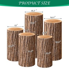 Set of 5 Wood Cylinder Stand Covers, Spandex Pedestal Stand Covers for Party,…