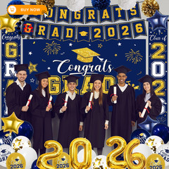 Graduation Decorations Class of 2026, Navy Blue and Gold
