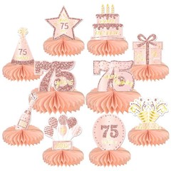 10 PCS Rose Gold Pink 75th Birthday Honeycomb Table Topper Centerpieces