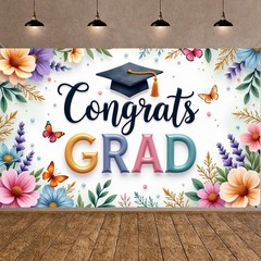 Graduation Backdrop 2026 Floral Congrats Grad Banner for Party Colorful
