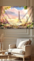 7×5 ft Eiffel Tower Photo Backdrop – Parisian Wall Tapestry for Birthday Party D
