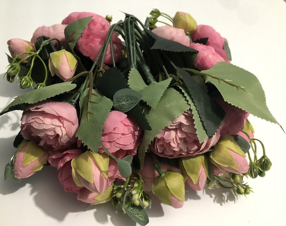 Fake Artificial Pink Roses & Stems Flowers Baby Shower Party Wedding EB1D24