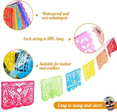 2 Packs Mexican Party Decoration 18 Feet Plastic Papel Picado Fiesta Banner Cin