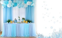 Tulle Table Skirt Blue Tutu Striped Table Skirts for Rectangle Tables Baby