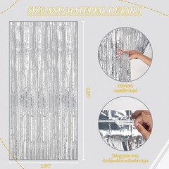 3 Pack Foil Fringe Backdrop – Silver Shiny Tinsel Curtains for Party Decoration/