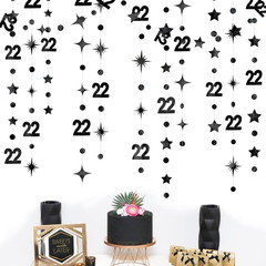 Black 22Nd Birthday Decorations Number 22 Circle Dot Star Garland Streamer Bunti