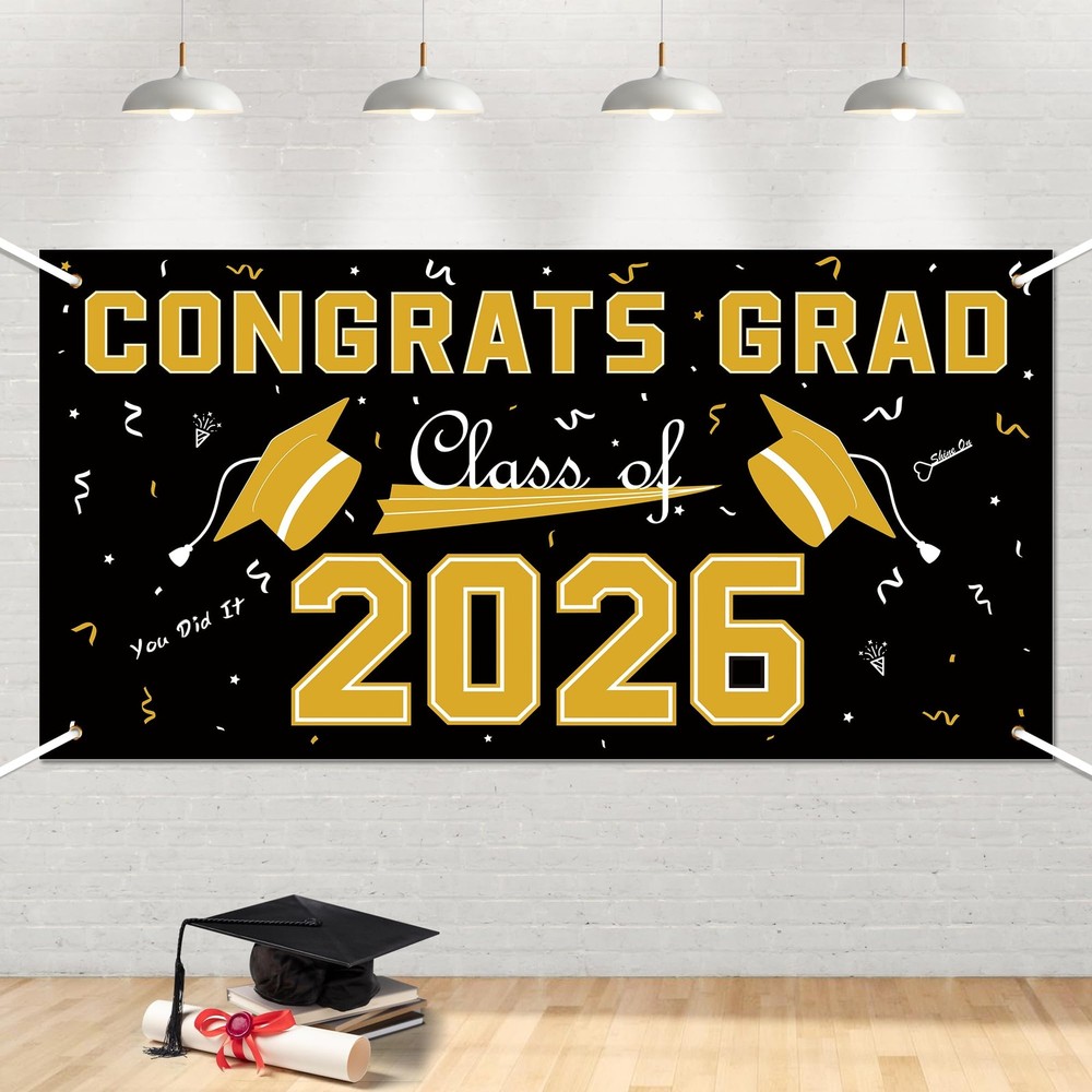 2026 Graduation Decorations – Black Gold 32.7 inches x 65 inches,