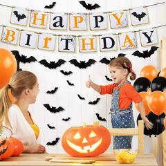 Halloween Party Decorations – Orange Black Latex Balloons, Happy Birthday Banner