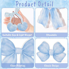 Watercolor Bow Tiered Tray Centerpieces – 4Pcs Blue Vintage Bow Cherry Wooden Ta
