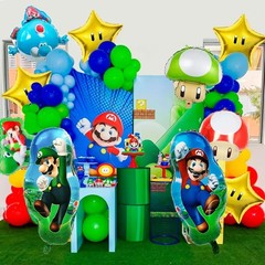 8-iece Suer Mario Aluminum Balloon Set – Suer Mario & Classic Design, Vibrant…