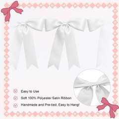 2 Strings of 16PCS White Bow Garlands Banner Decoration,Pre-Strung Satin Ribbon