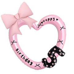40-Inch Pink Heart, 22-Inch Pink Bow, 16-Inch Black Number 5, 5th Balloon Dec…