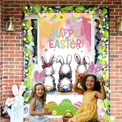 Easter Door Cover,Easter Door Decorations Bunny Egg Rabbit Hanging Banner Dec…