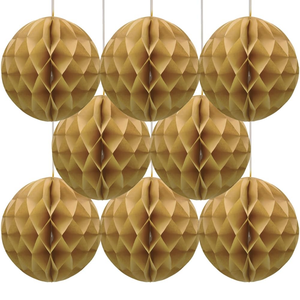 8 PCS Paper Honeycomb Balls Tissue Flower Party Backdrop Decor 8in/Khaki