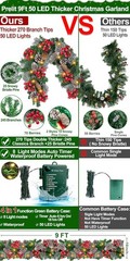 Timer 8 Mode – 9Ft by 10 Inch Prelit Christmas Garland with 50 Warm Lights,Thick