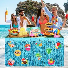 2 Pack Summer Pool Party Table Skirt 30×108″ Foil Fringe Tinsel Decorations, Haw