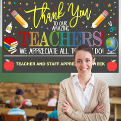 Teacher Appreciation Week Backdrop Banner School Classroom Decorations, Thank Yo