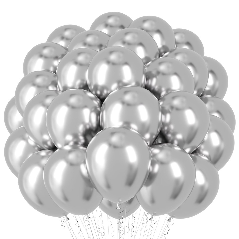 Voircoloria Metallic Silver Balloons, 66pack 12inch Chrome Silver Latex Party…