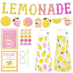 Lemonade Stand Supplies, 2 Pack Lemon Kids Aprons with Pockets, 2 Lemonade Ba…