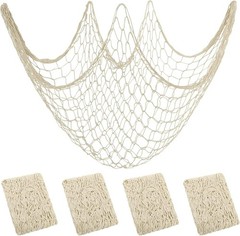 4 Pieces Natural Fish Net Decorative Fish Netting Natural Cotton Beach