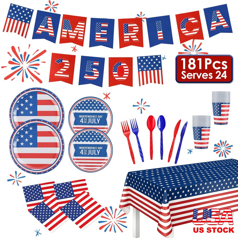 4thJuly Anniversary Party Supplies Set Disposable Tableware for Independence Day