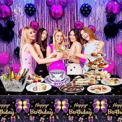 Pack Black Purple Happy Birthday Tablecloths, 51×87» Plastic Disposable 2