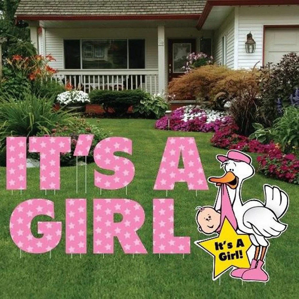 Its a Girl with Stork Yard Sign Baby Announcement, 10pc Yard Card Decoration