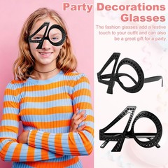 6-Pack Birthday Glasses with Rhinestones, 40th Photo Booth Props [Black]