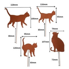 Rusty Cat Garden Stake Set Creative Idea for Nature Lovers (3 or 4 Cats)