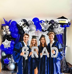 Royal blue black silver graduations Balloon Garland Arch Kit 130Pcs with Silv…
